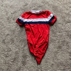 Rue21 Red Colorblock Mock Neck Short Sleeve Bodysuit SIZE M